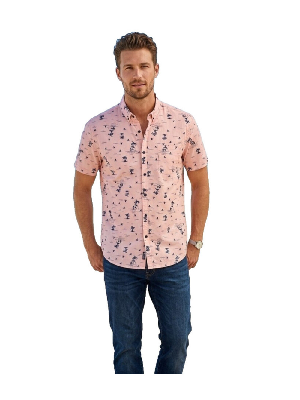 George Pink Skull Island Slim Fit Stretch Cotton Shirt Size 2XL 50-52 Men's
